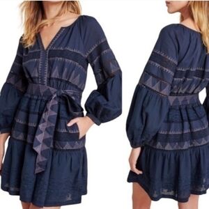 Anthropologie Skye Embroidered BOHO Mini-Dress Navy Purple Women's Medium